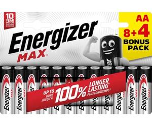 Energizer Max Lot de 8 + 4 Piles AA, Longue durée pour Un Usage Quotidien, sans sulfatation, avec 10 Ans de durée de Vie