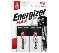 Energizer Max - Pile 9V (Lot de 2) - Alcaline Neuf Volts - Énergie longue durée - pour Les Détecteurs de Fumée et Les Radios - Emballage 100% recyclable et sans plastique - Conservation 5 ans