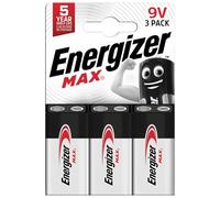 Energizer Max Pile 9V (Lot de 3), Alcaline, Énergie Longue durée | Pour Détecteurs de Fumée et Radios, Emballage 100% Recyclable et sans Plastique, Conservation 5 Ans