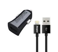 Energizer MOBILES AND ACCESSORIES DCA1ACLB3 - Chargeur voiture - 1 A - 1 USB - Câble Lightning inclus/ Compatible MFI - Prise Allume Cigare - Charge et Synchronisation Rapide - Noir