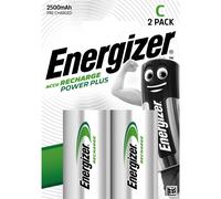 Energizer Recharge Power Plus - Pile C Rechargeable (Lot de 2) - 2500 mAH NiMH - Emballage 100% Recyclable et sans Plastique