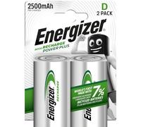Energizer Recharge Power Plus - Pile D Rechargeable (Lot de 2) - 2500 mAh NiMH - pré-chargées - Puissance Longue durée - Emballage 100% Recyclable et sans Plastique