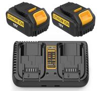 Energup 2 Pièces 18V 5.0Ah Batterie pour Dewalt Batterie 18V DCB184 DCB200 DCB182 DCB180 DCB181 DCB182 et Double Port Chargeur DCB102 pour Dewalt Chargeur DCB105 DCB108 DCB118 DCB132