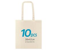 ENERGY FUSION Tote Bag, Lot de 10 Sacs 100% Coton Naturel, à Longues anses, lavables et réutilisables. en Jute. Cabas Shopper en Tissu à Poignées Solides pour Les Courses, Longues poignées