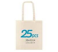 ENERGY FUSION Tote Bag, Lot de 25 sacs 100% coton naturel, à longues anses, lavables et réutilisables. Sac en jute. Cabas en Tissu à Poignées Solides pour les Courses, longues poignées. Sac Shopper.