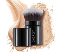 ENERGY Pinceau Kabuki rétractable - Pinceau de maquillage de voyage pour mélanger liquide, crème et poudre, applicateur de maquillage synthétique sans cruauté envers les animaux avec couvercle (noir)