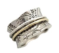 Energy Stone - « CULTE DU SOLEIL », bague tournante de méditation en argent sterling avec des rotateurs en laiton et en argent (Style UK14)