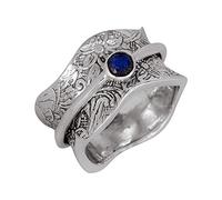 Energy Stone - « ÉQUILIBRE & BEAUTÉ », bague tournante de méditation avec pierre semi-précieuse (EU88S Labradorite, 53 (16.9))