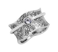 Energy Stone - « ÉQUILIBRE & BEAUTÉ », bague tournante de méditation avec pierre semi-précieuse (EU88S Moonstone, 62 (19.7))