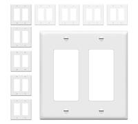 Enerlites 8832-W Lot de 10 plaques murales décoratives à 2 gangs/GFCI Rocker, taille standard, polycarbonate incassable, blanc