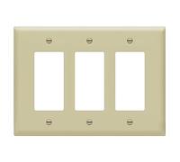 ENERLITES Decorator Plaque murale pour interrupteur ou prise de courant, 3 voies, 12,4 x 17,2 cm, finition brillante, taille moyenne, polycarbonate thermoplastique, certifié UL, 8833M-I, ivoire