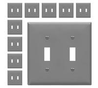 ENERLITES Lot de 10 plaques murales pour interrupteur à bascule, finition brillante, taille 2 voies, 11,4 x 11,6 cm, thermoplastique polycarbonate incassable, 8812-GR-10PCS, gris