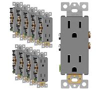 ENERLITES Réceptacle décorateur, prise murale de qualité résidentielle, 15 A 125 V, mise à la terre, 2 pôles, 3 fils, 5-15R, certifié UL, 61501-GY-10 pièces, gris, lot de 10, non inviolable