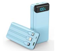 Enerwow Batterie Externe, 27000mAh Power Bank Charge Rapide Portable USB C Batterie avec 3 Câbles Intégrés, Powerbank avec Affichage LED, Compatible Les Séries iPhone Samsung iPad Pro etc(P300C/Bleu)