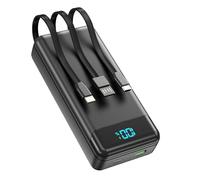 Enerwow Batterie Externe, 27000mAh Power Bank PD 30W Charge Rapide Portable USB C Batterie avec 3 Câbles Intégrés, Powerbank avec Affichage LED, Compatible Les Séries iPhone 17 16 15 et Autres