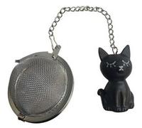 ENESCO Boule à thé en inox avec une breloque en forme de chat Noir NOIR G