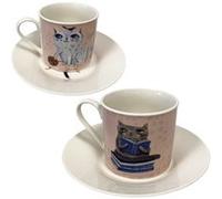 ENESCO Coffret 2 tasses et 2 sous tasses Allen Desings - Crasy Cat ROSE G