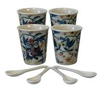 ENESCO Coffret de 4 Gobelets Expresso en céramique Beige Les Chouettes Allen Designs BLANC G