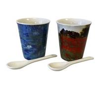 ENESCO Coffret de 4 Gobelets Expresso en céramique Claude Monet - Dimensions de la tasse : Hauteur 8.7 cm - Diamètre 8 cm BLEU G