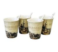 ENESCO Coffret de 4 Gobelets Expresso en céramique Marseille - Dimensions de la tasse : Hauteur 8.7 cm - Diamètre 8 cm BEIGE G