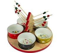 ENESCO Ensemble de 5 petites Coupelles sur Planche - Hauteur 5 cm - Profondeur 25 cm - Largeur 25 cm ROUGE BLANC NOIR ET BEIGE G