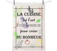 Enesco - Essuie main en coton décoré - Cuisine art du bonheur - 50 x 70 cm BLANC G