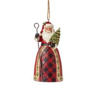 Enesco Jim Shore Heartwood Creek Highland Glen Père Noël avec arbre et bâton Décoration à suspendre Originale de Noel Multicolore 10 cm