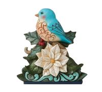 Enesco Jim Shore Wonderland 6009484 Figurine Oiseau Bleu sur Poinsettia Blanc