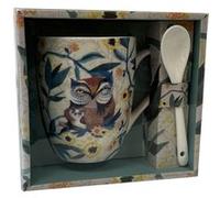 Mug avec cuillère Les Chouettes de Michelle Allen en céramique Hauteur 10.5 cm - Largeur 8.5 cm - En céramique - Blanc - Hauteur 10.5 cm - Largeur
