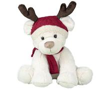 ENESCO-Ours en peluche blanc avec bonnet de renne et écharpe rouges - 50 cm