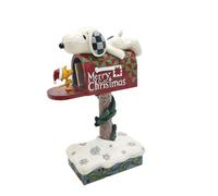 Enesco Peanuts by Jim Shore Figurine Snoopy et Woodstock sur boîte aux Lettres Merry Christmas - Pierre en résine Peinte à la Main - Figurine Snoopy de Noël - Décoration d'intérieur - 18 cm