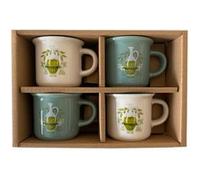 ENESCO Set de 4 tasses expresso colorées en céramique - Olive - Hauteur 5 cm - Diamètre 5.5 cm BLANC ET VERT G