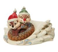 ENESCO Statuette de Collection Tic et Tac dans la Neige - En Résine aspect bois - Beige - 5 x 9 x 7 cm BEIGE G