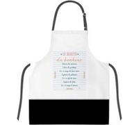 Enesco Tablier adulte à nouer - Recette bonheur en coton BLANC ET NOIR G