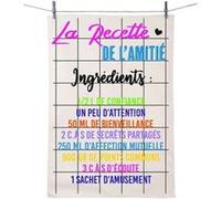 Enesco - Torchon en coton décoré - Recette de l'amitié - 50 x 70 cm BLANC G