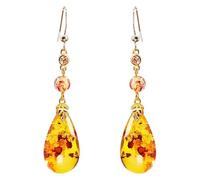 ENESEA Boucles d'oreilles de luxe en ambre naturel - Fleur s925 argent sterling avec crochet en or - Mode Joker femme 1 paire