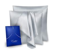 ENETIX Lot de 2 Housses de Coussin en Satin avec Fermeture éclair, taie d'oreiller carrée pour Soins des Cheveux et de la Peau, taie d'oreiller carrée sans acné, Gris, 65 × 65 cm