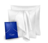 ENETIX Lot de 2 Housses de Coussin en Satin avec Fermeture éclair, taie d'oreiller carrée pour Soins des Cheveux et de la Peau, taie d'oreiller carrée sans acné, Blanc, 65 × 65 cm