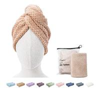 ENETIX Lot de 2 serviettes de séchage de cheveux en microfibre pour femme, 25,4 x 68,9 cm, super absorbants, anti-frisottis, serviettes à séchage rapide avec bouton (kaki (motif))
