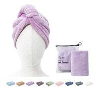 ENETIX Lot de 2 Serviettes de séchage en Microfibre pour Femme, 25,4 x 68,3 cm, Super absorbantes, Anti-frisottis, à séchage Rapide, avec Bouton (Lavande)
