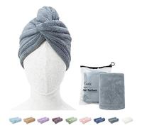 ENETIX Lot de 2 Serviettes de séchage en Microfibre pour Femme, 25 x 70 cm, Super absorbantes, Anti-frisottis, séchage Rapide, avec Bouton, Gris
