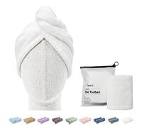 ENETIX Lot de 2 Serviettes de séchage en Microfibre pour Femme, 25 x 70 cm, Super absorbantes, Anti-frisottis, séchage Rapide, avec Bouton, Blanc