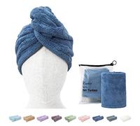 ENETIX Lot de 2 Serviettes de séchage en Microfibre pour Femme, 25 x 70 cm, Super absorbantes, Anti-frisottis, séchage Rapide, avec Bouton, Bleu Royal
