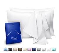 Enetix Lot de 2 taies d'oreiller en satin de soie de luxe pour cheveux et peau, avec emballage cadeau, parfaites pour lutter contre l’acné, avec fermeture éclair dissimulée, format Queen (50,8 x 76,2 cm), blanc