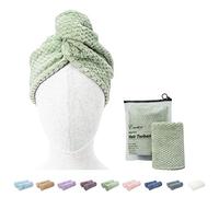 ENETIX Lot de 2 turbans serviettes de séchage en microfibre pour femme, 25,4 × 68,6 cm, super absorbants, anti-frisottis, turban à cheveux, serviettes à cheveux à séchage rapide avec bouton (menthe, à