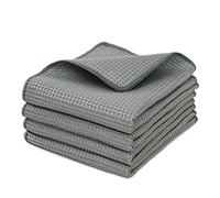ENETIX Lot de 4 torchons en Microfibre, torchons gaufrés pour sécher Les Serviettes de Nettoyage Super absorbants Non Pelucheux pour la Cuisine (Gris)