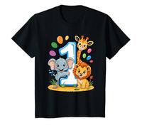 Enfant 1er Anniversaire Girafe Lion Éléphant 1 An Thème Safari T-Shirt