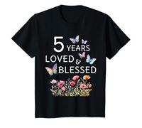 Enfant 5 Ans d'amour pour Le 5e Anniversaire de Blessed Flower Butterfly Girls T-Shirt