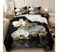 Enfant Ado Parure de lit 3D 240x220 cm Haute DéFinition Fleurs OrchidéEs Housse De Couette Microfibre 2 Personnes avec Fermeture Éclair 3 pièces Blanc Décoration de Chambre à Coucher