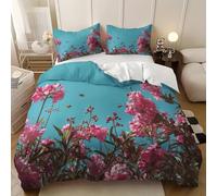 Enfant Ado Parure de lit 3D 90x190 cm Fleurs Pastorales Housse De Couette Microfibre 1 Personnes avec Fermeture Éclair 3 pièces Rose Décoration de Chambre à Coucher